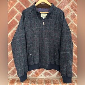 PETER CHRISTIAN Harris Tweed 42 Bomber Harrington Jacket Blue Wool Windowpane